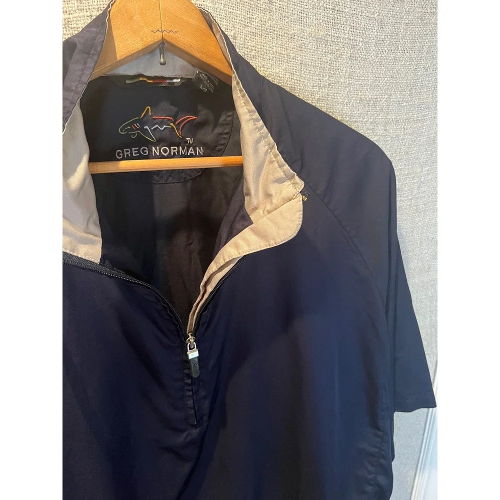 VTG Greg Norman Mens Navy Blue 1/4 Zip Short Sleeve Golf Windbreaker Jacket L